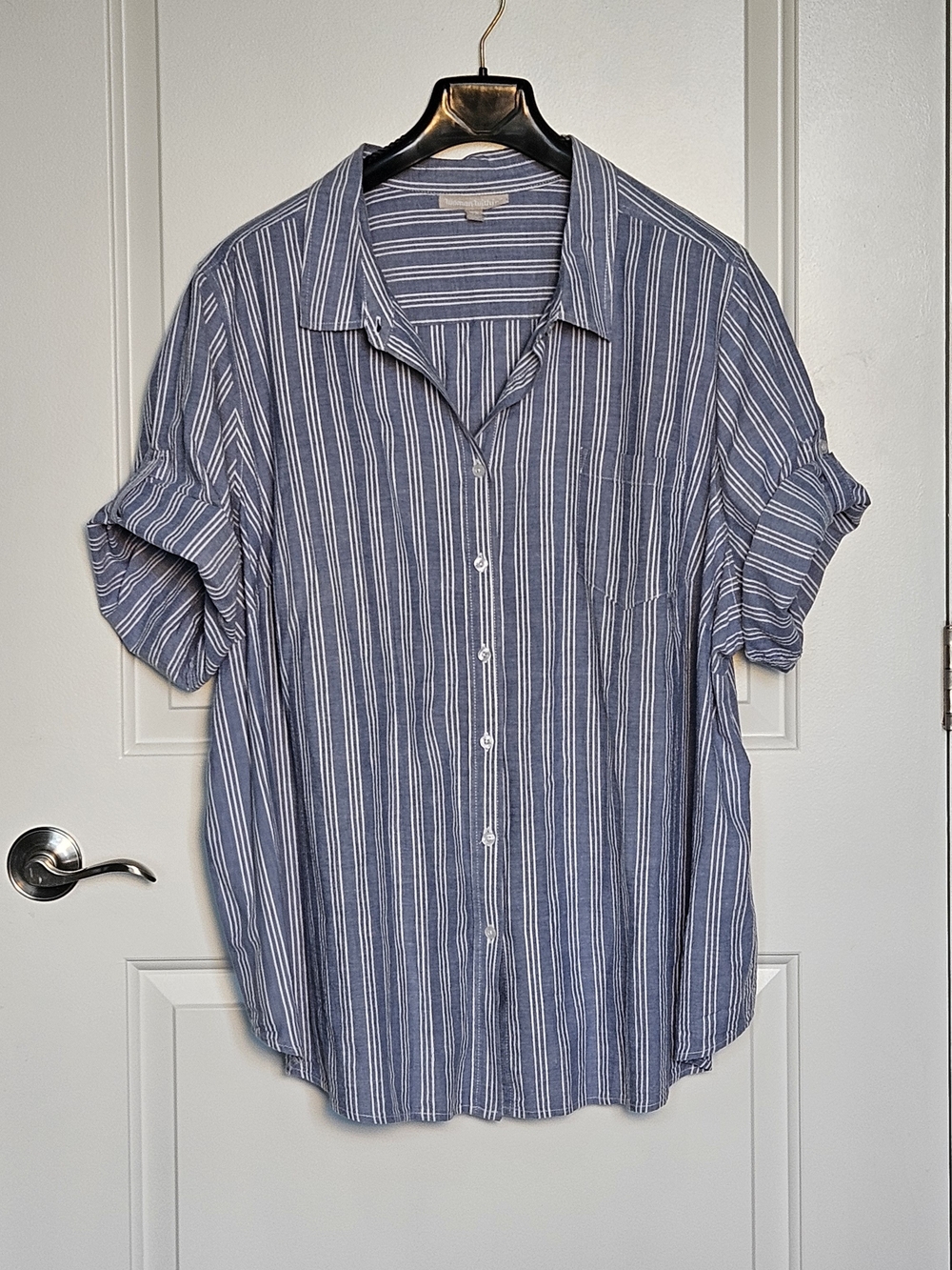 Woman Within Women's Plus Size 4X Coastal Striped Button-Down Shirt